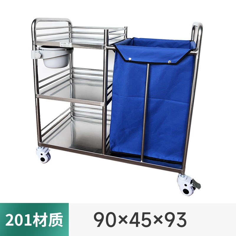 304不锈钢三层被服污物车污衣袋车酒店保洁收纳车静音护理晨护车