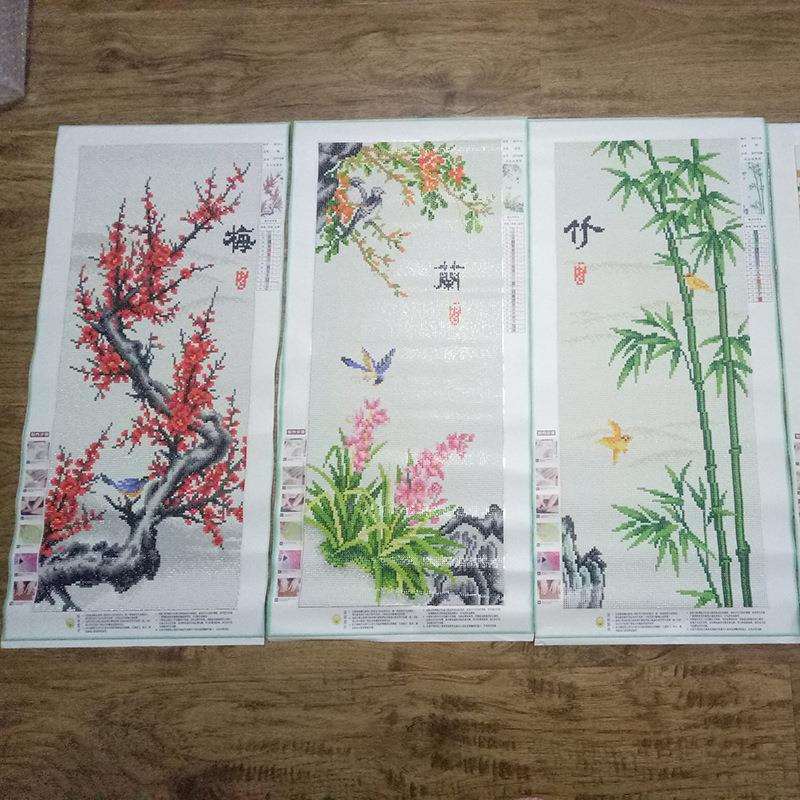 5D钻石画成品图梅兰竹菊满钻纯手工贴十字绣现货出售亚马逊外贸