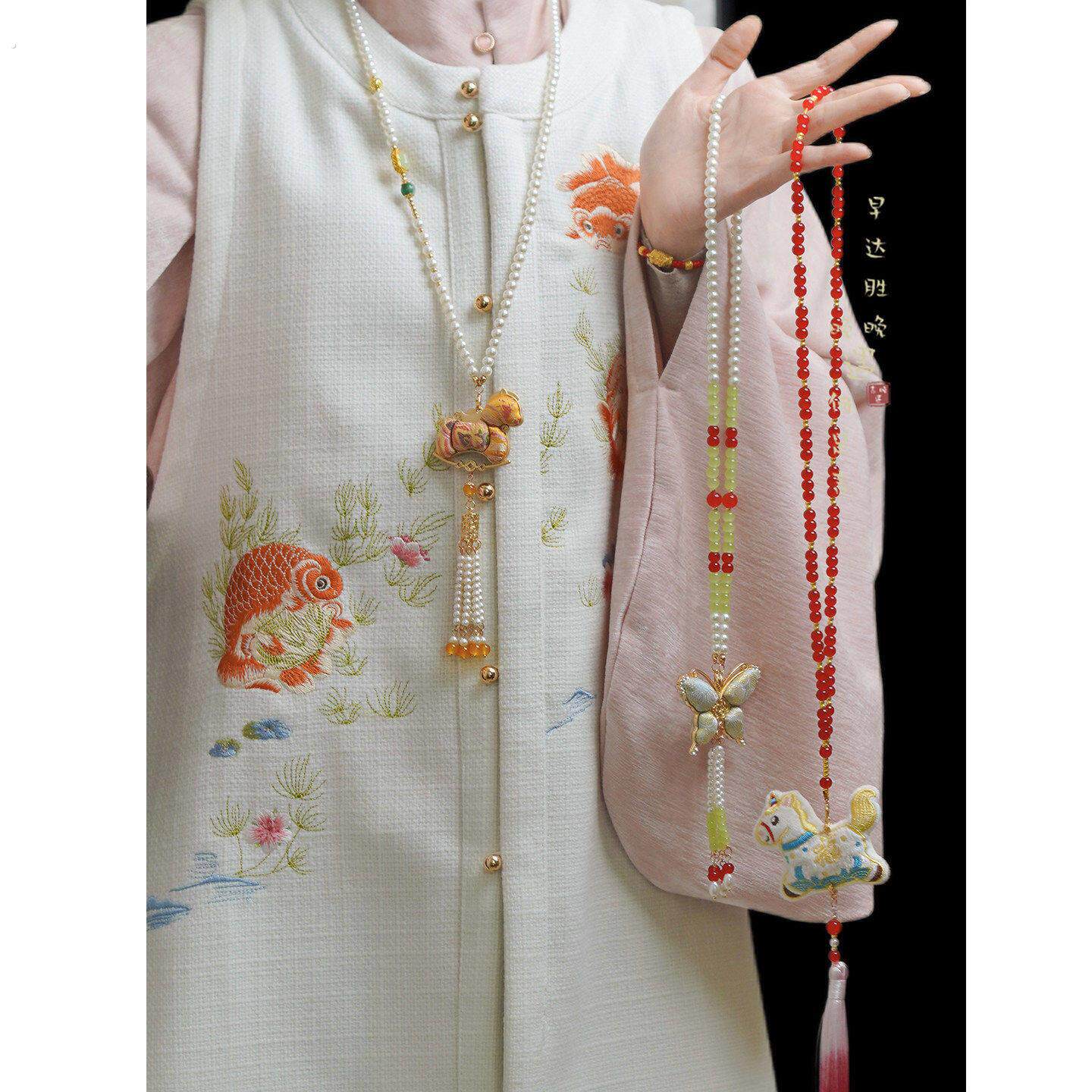 马上来财~新年小马本命年流苏项链女国风汉服旗袍马年毛衣链配饰