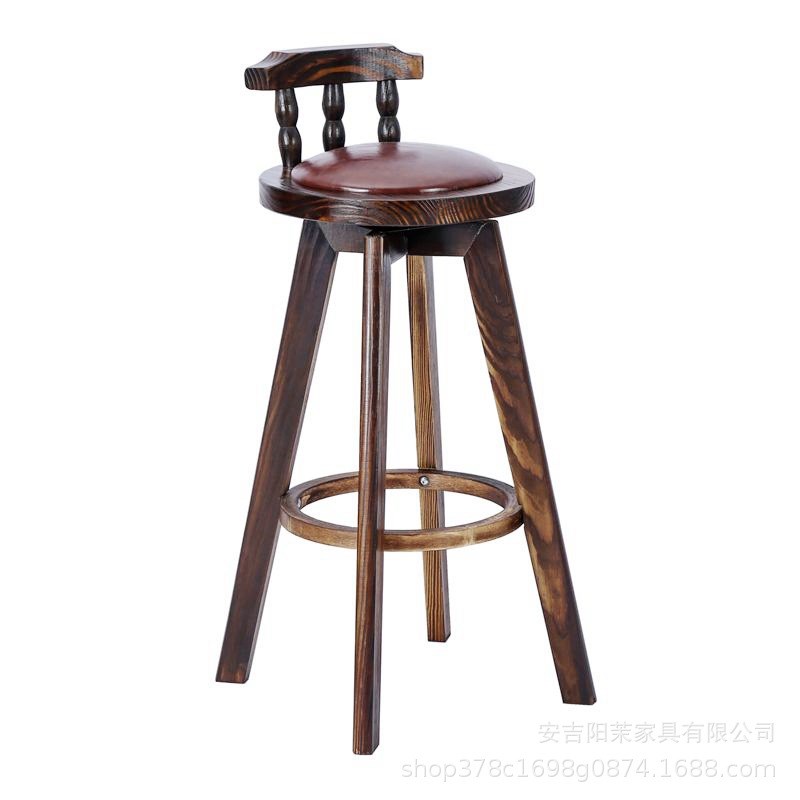 实木碳化吧台椅美式旋转酒吧椅前台餐桌高脚椅子创意家用凳子