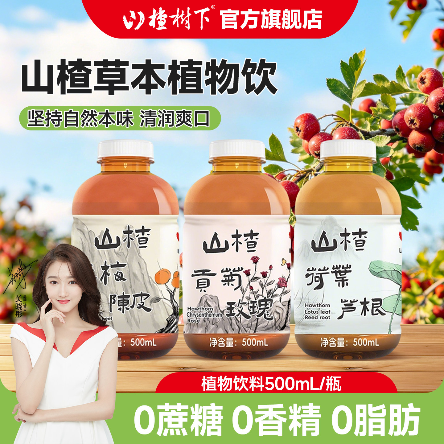 山楂树下官方旗舰店陈皮山楂水500ml*12瓶整箱无蔗糖植物饮料冠芳