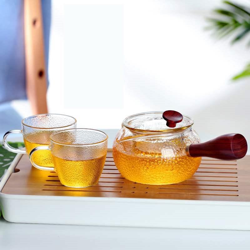 耐高温玻璃侧木把煮茶器透明过滤泡壶功夫茶具套组家用电陶炉烧水