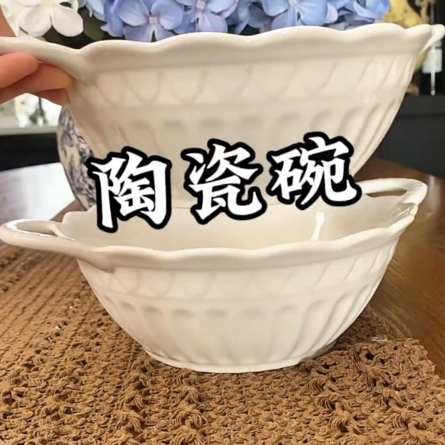 双耳大汤碗2026法式10.5双耳镂空沙拉碗汤碗简白高档家用优雅