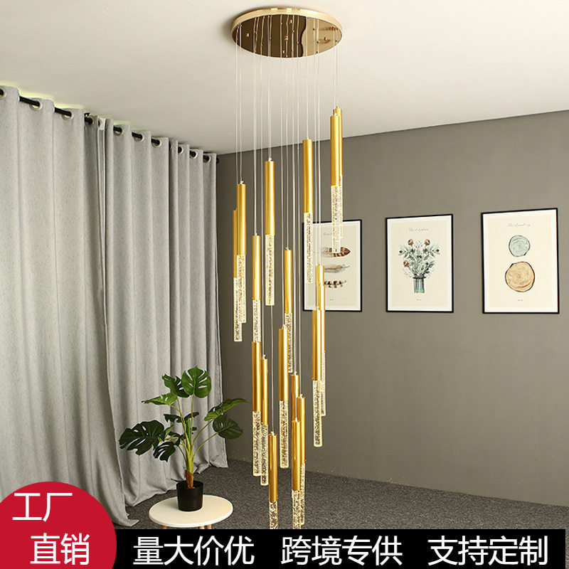 水晶长条吊灯现代简约创意个性灯具轻奢港式别墅复式楼旋转楼梯灯