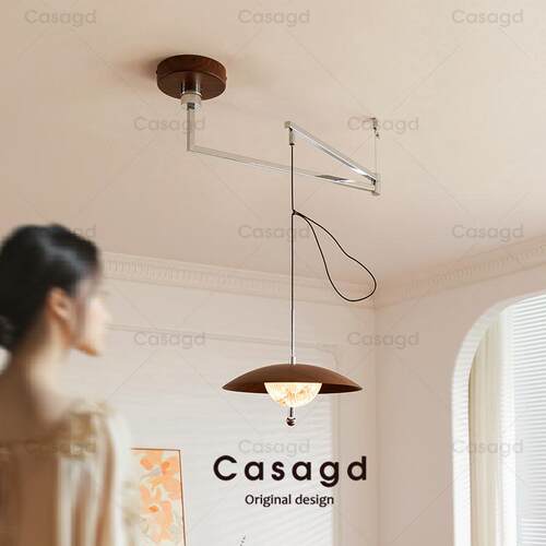 移位餐厅吊灯星河中古风摇臂灯胡桃木纹色餐桌长条吧台吊线灯casa