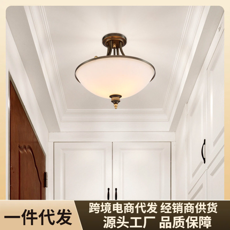 美式复古半吸顶灯铁艺简约卧室乡村风格书房阳台过道走廊灯饰灯具