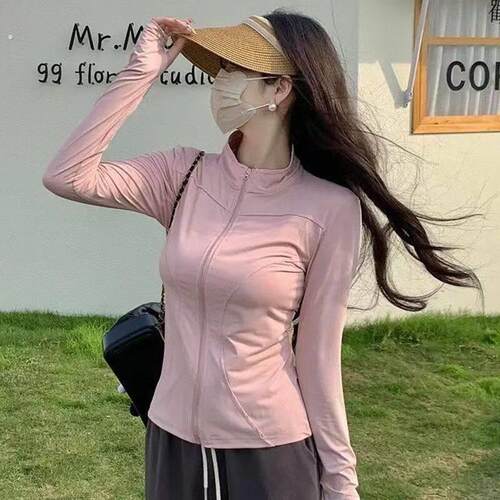 立领防晒衣冰丝速干短款瑜伽服女夏薄款户外骑行跑步防紫外线上衣