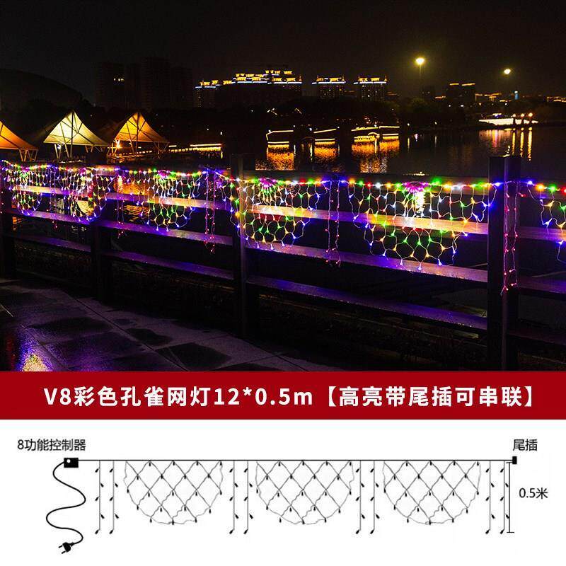 户外窗帘灯网红孔雀开屏网灯彩灯闪灯灯串满天星灯亮化装饰灯氛围