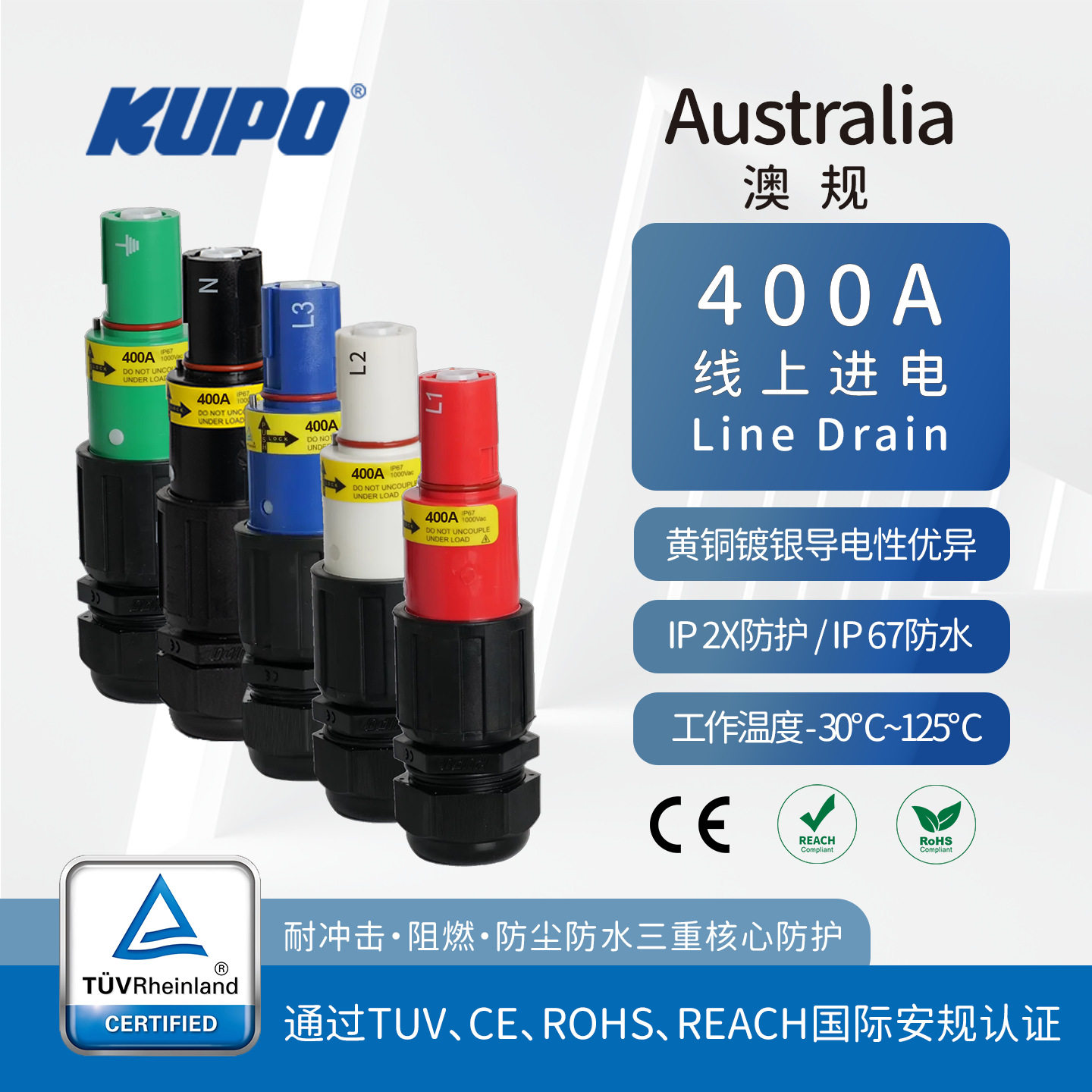 KUPO TUV单芯接插件400A连接器工业通用P3 ITT Powersafe IP67图片