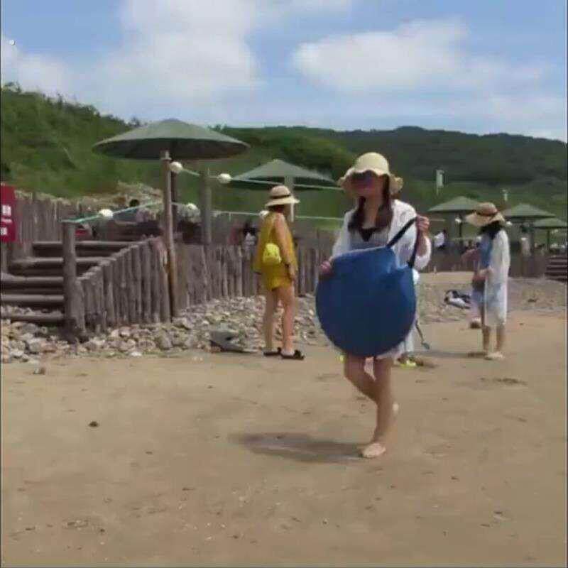 海边无底沙滩帐篷户外-4人简易自动遮阳孩子在水里玩耍挖沙快速