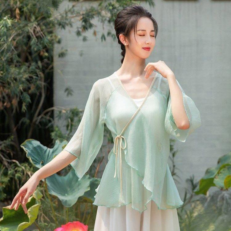 舞韵瑜伽服、飘逸仙气古典舞服、女子练习服、中式舞蹈上衣、体韵