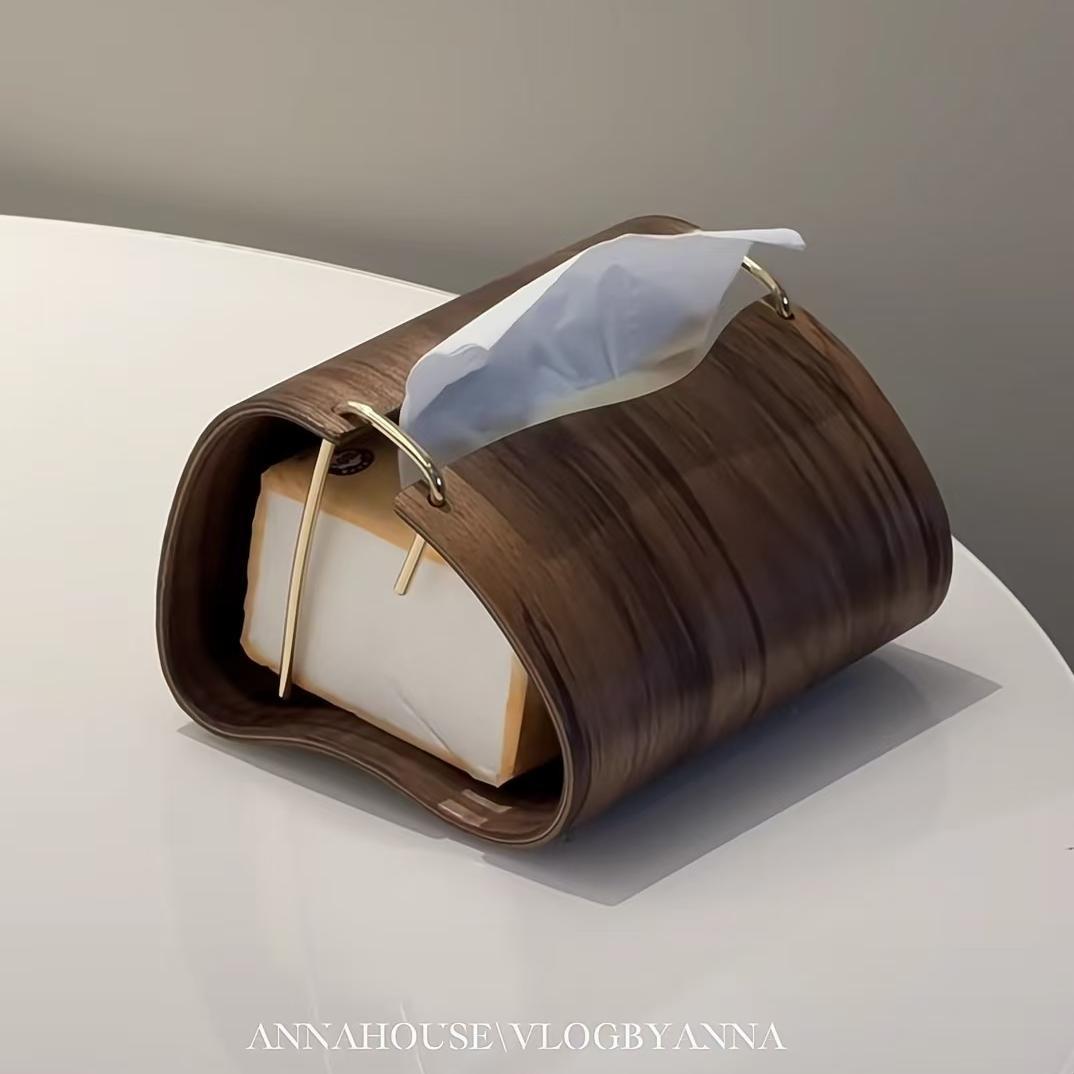 中古风木纹纸巾盒家用茶几高级感摆件餐桌卫生纸盒 新家的100个快