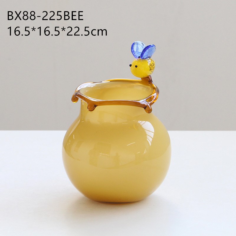 法式创意黄色蜜蜂装饰玻璃花瓶餐厅客厅插花水培家居装饰摆件北欧
