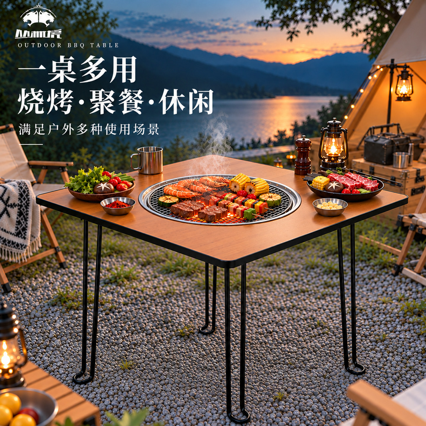 丛林虎围炉煮茶烤火炉套装器具全套家用户外烧烤炉子庭院烤架桌子
