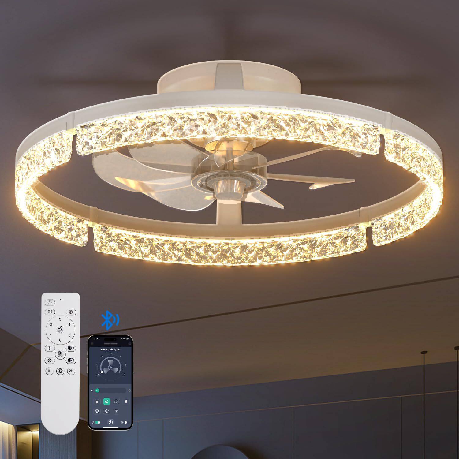 LED钻石圈吊扇灯50W折叠小体积