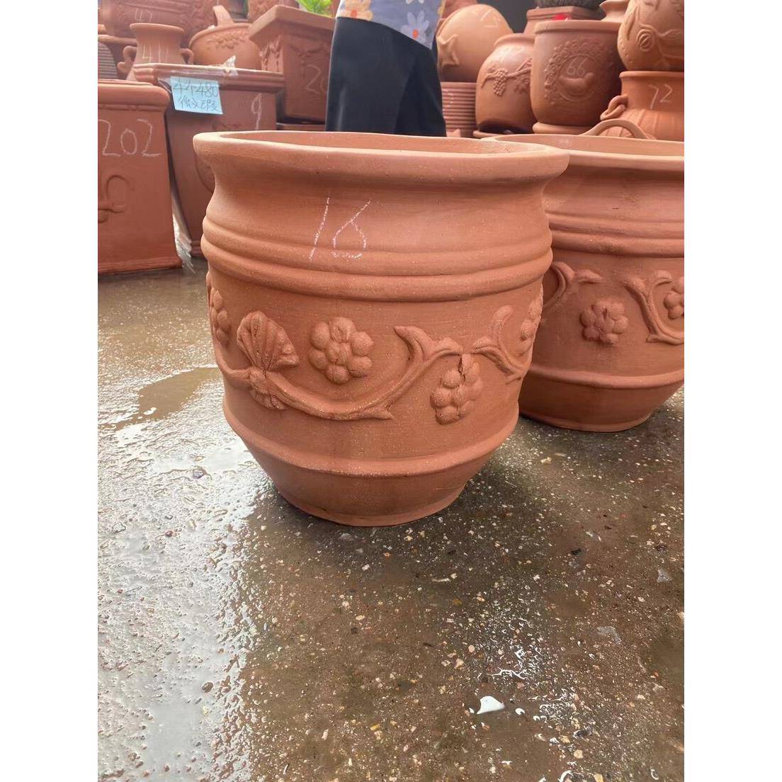 丽丽家陶盆 红陶浮雕 粗陶 尺寸33*34
