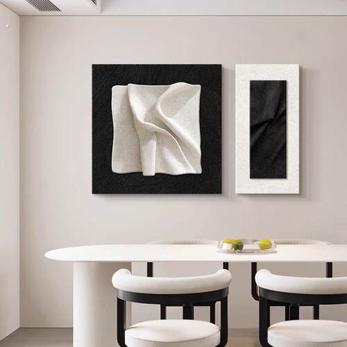 意式极简黑白抽象饭厅装饰画高级感餐桌背景墙挂画2025新款墙壁画