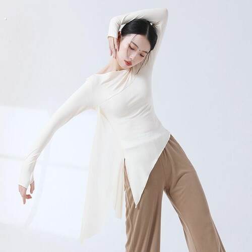 现代舞蹈服练功服女秋季新款身韵舞衣长袖套指飘逸修身上衣形体服