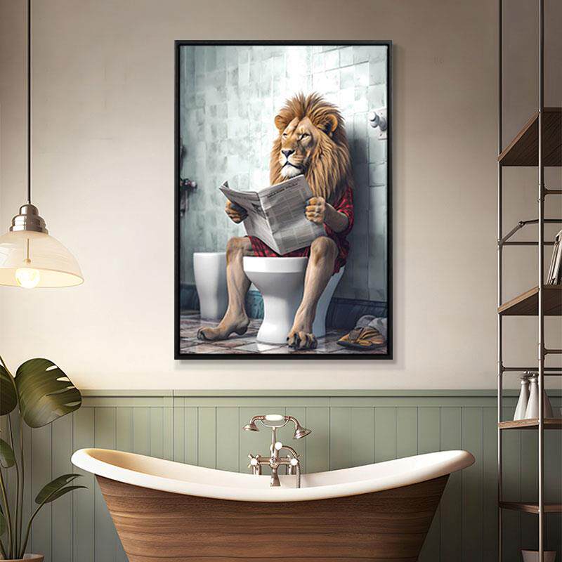 复古创意动物卫生间挂画狮子猫咪酒吧厕所浴室装饰画防水免打孔