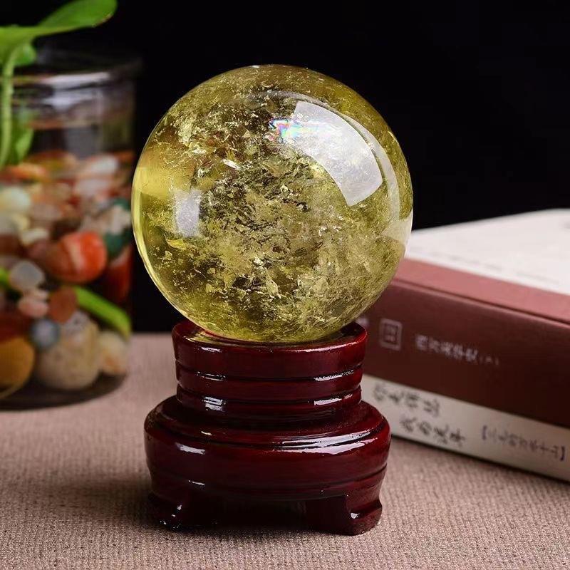 厂家天然黄水晶球原石摆件居家办公送礼黄色水晶球摆件珍玉坊