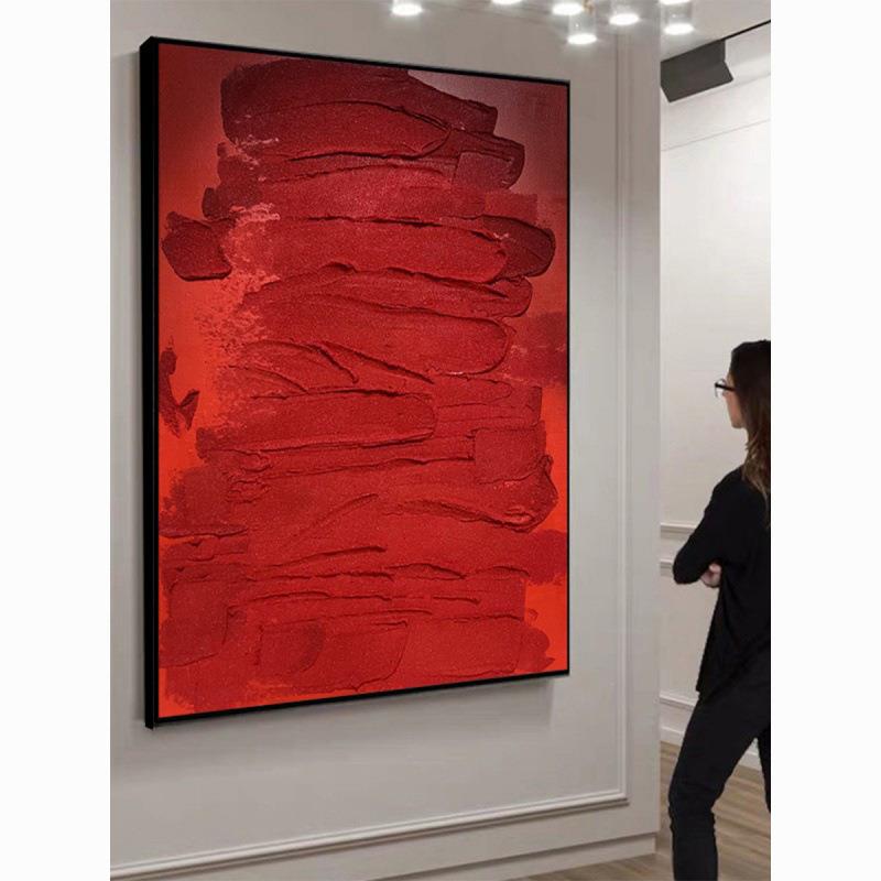 顺丰HYX.手绘油画《喜尚》厚肌理装饰画凹凸抽象画红色系玄关走廊