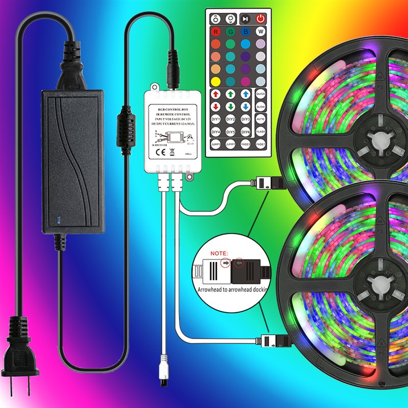 led灯带3528RGB10米套装44键双输出 滴胶防水变色软灯条600灯爆款
