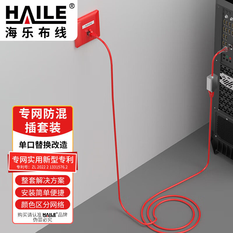 海乐(Haile)内外网专网替换屏蔽套装(单口面板)红色