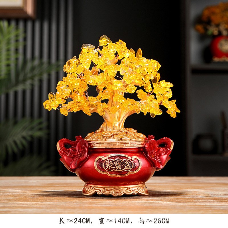 发财树摇钱树摆件客厅客厅玄关酒柜装饰新中式聚宝盆树脂招财树
