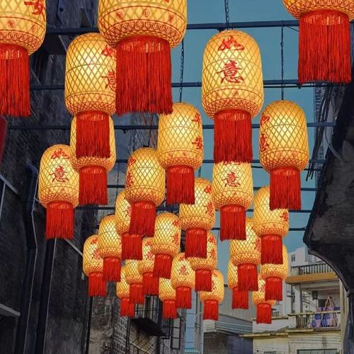 竹编传统油纸灯笼竹子吊灯中式复古茶楼饭店火锅餐厅灯笼古风