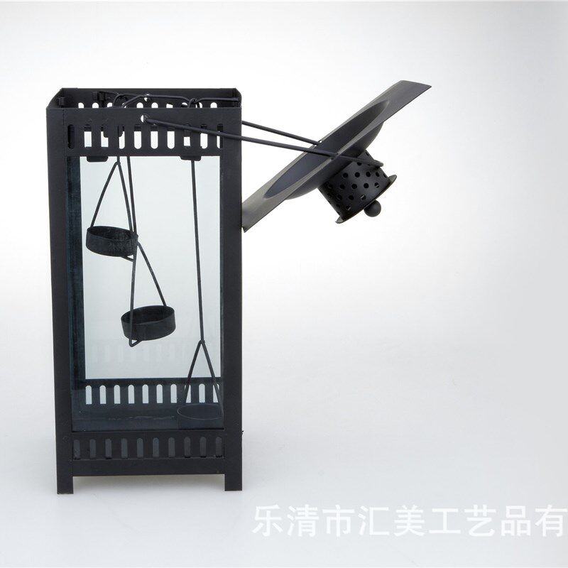 铁艺烛台露营防风烛台玻璃风灯提灯装饰品户外防风蜡烛台野餐摆件