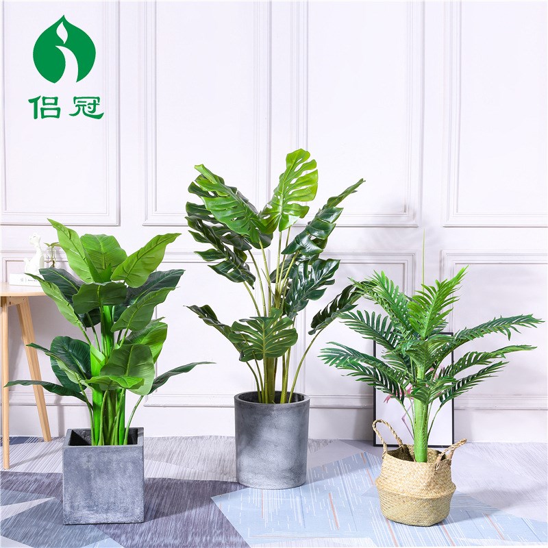 厂家直供大叶绿钻景仿真植物树客厅装饰假花盆栽北欧绿植金钻塑料