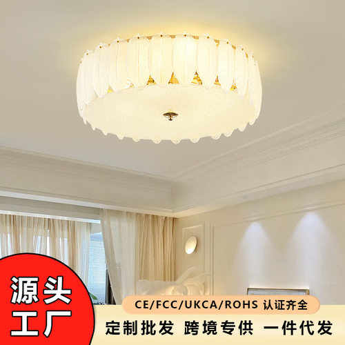 法式客厅吸顶灯新款羽毛水晶吊灯轻奢高级感卧室大厅餐厅居家灯饰