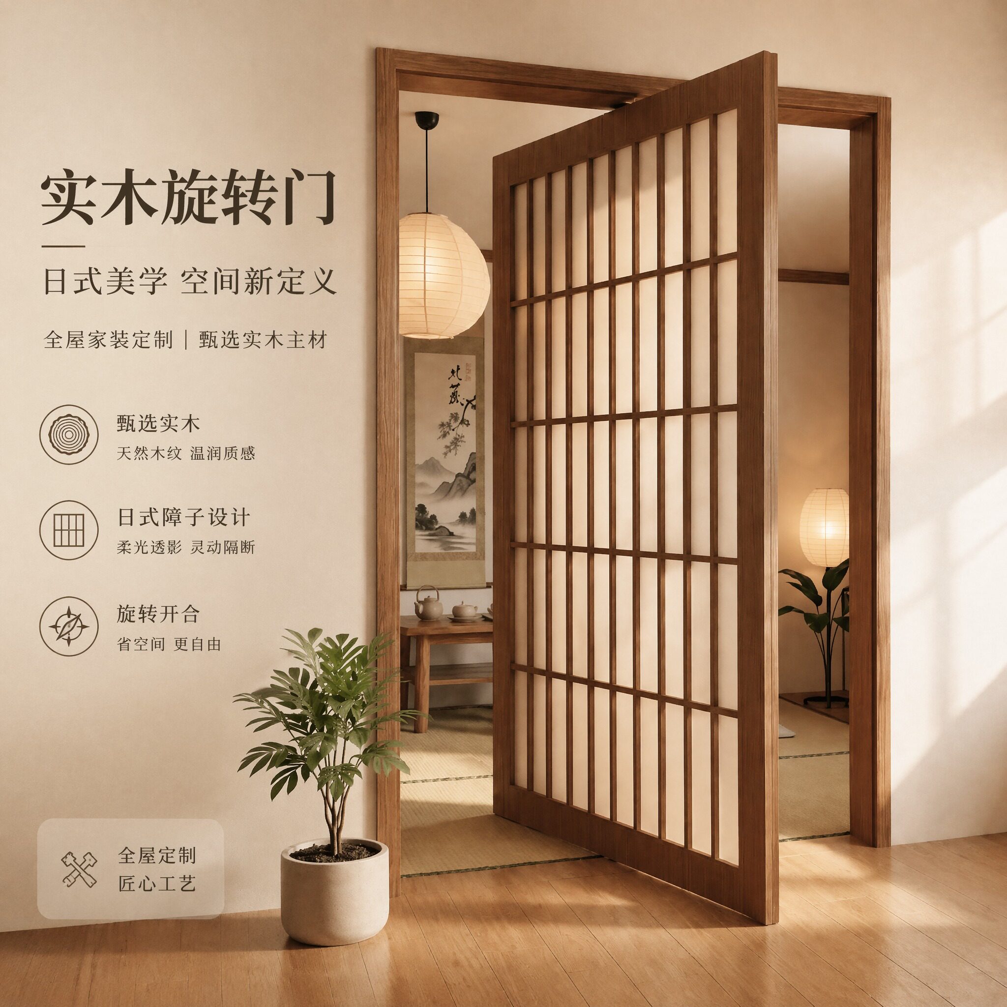 定制实木旋转门商铺360度悬浮卧室天地中轴门偏轴门折叠门格子门
