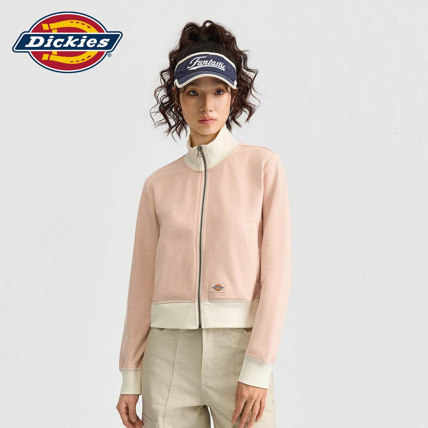 Dickies粉色撞色立领短款夹克