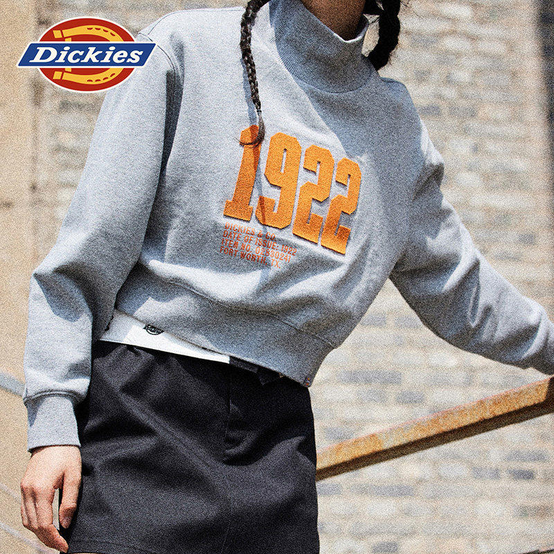 【待换】Dickies 牙刷绣印花字母 女式短款宽松春夏休闲立领卫衣