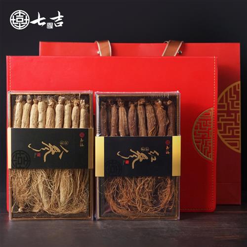 七吉红参白参礼盒500克送父母送老师量贩礼盒装人参过节送礼高档