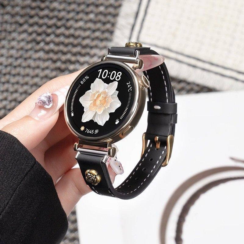 适用于华为gt6手表带gt5pro女士gt432时尚watch5新款山茶花皮