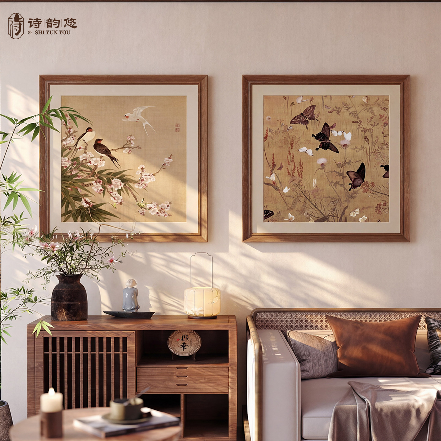 喜上枝头新中式客厅装饰画实木框组合壁画宋代美学沙发背景墙挂画