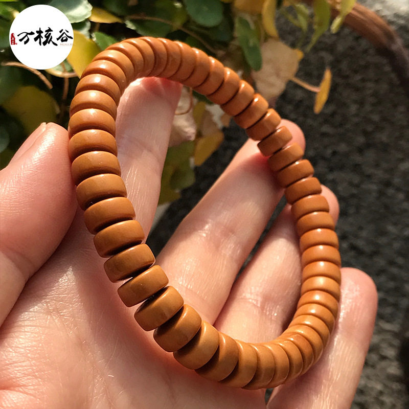 新款橄榄核雕刻精品8x4车轮珠单圈手串高密高油橄榄胡老油核手串