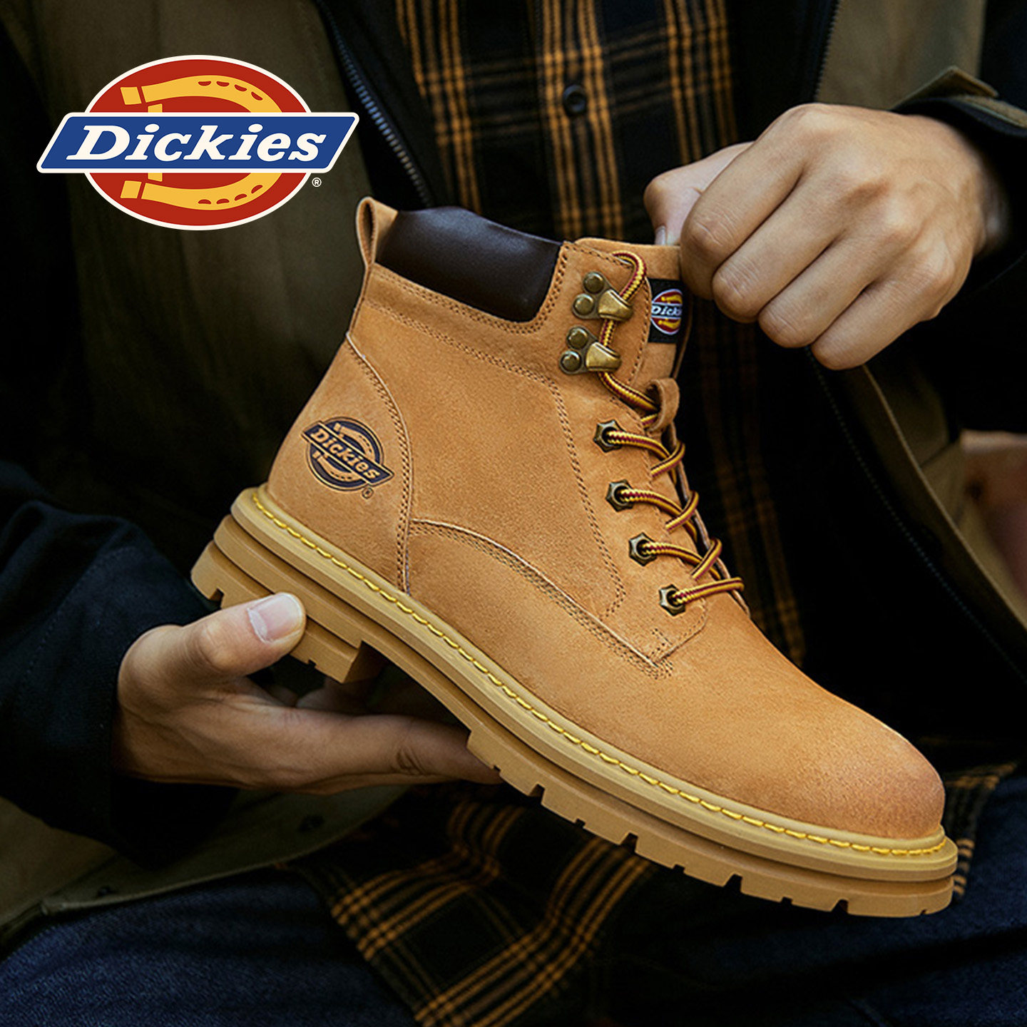 Dickies男鞋2026秋冬新款马丁靴男高帮大黄靴户外厚底皮靴工装鞋