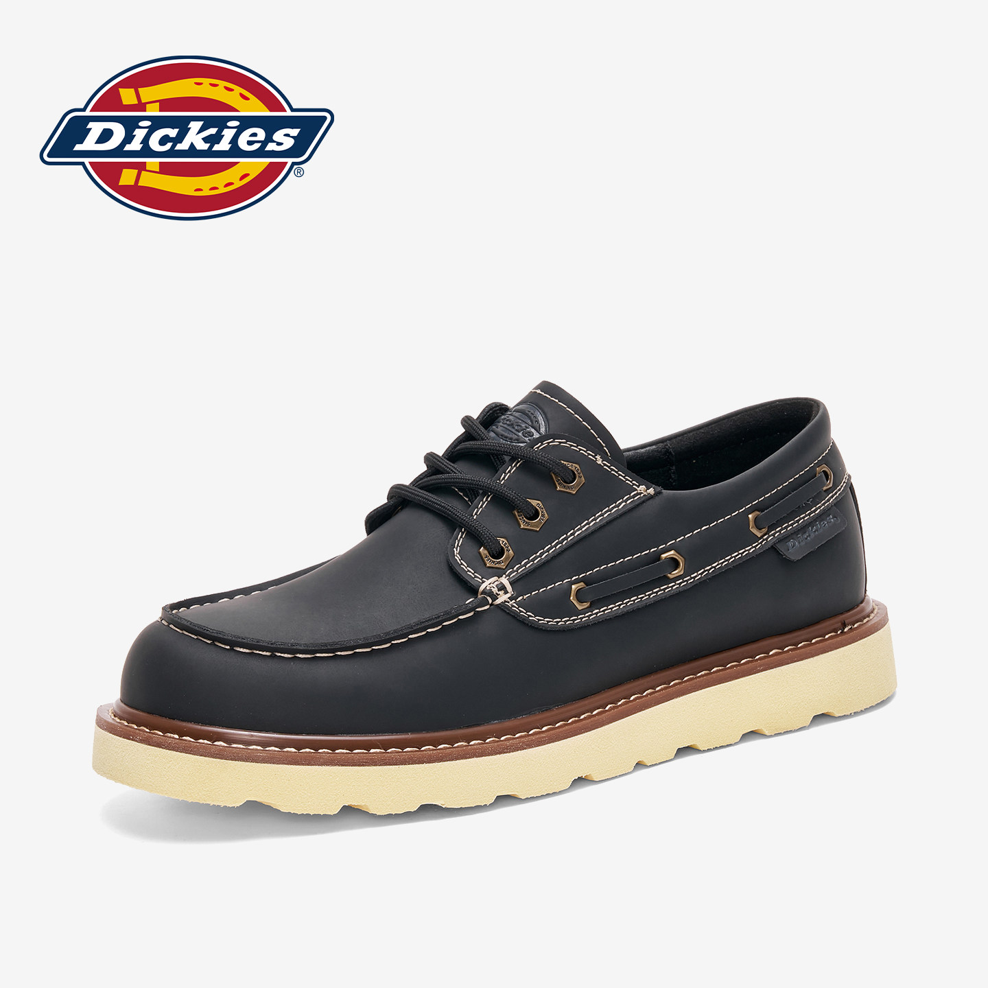 Dickies男鞋2026新款秋冬季黑色低帮工装鞋子大头休闲皮鞋帆船鞋