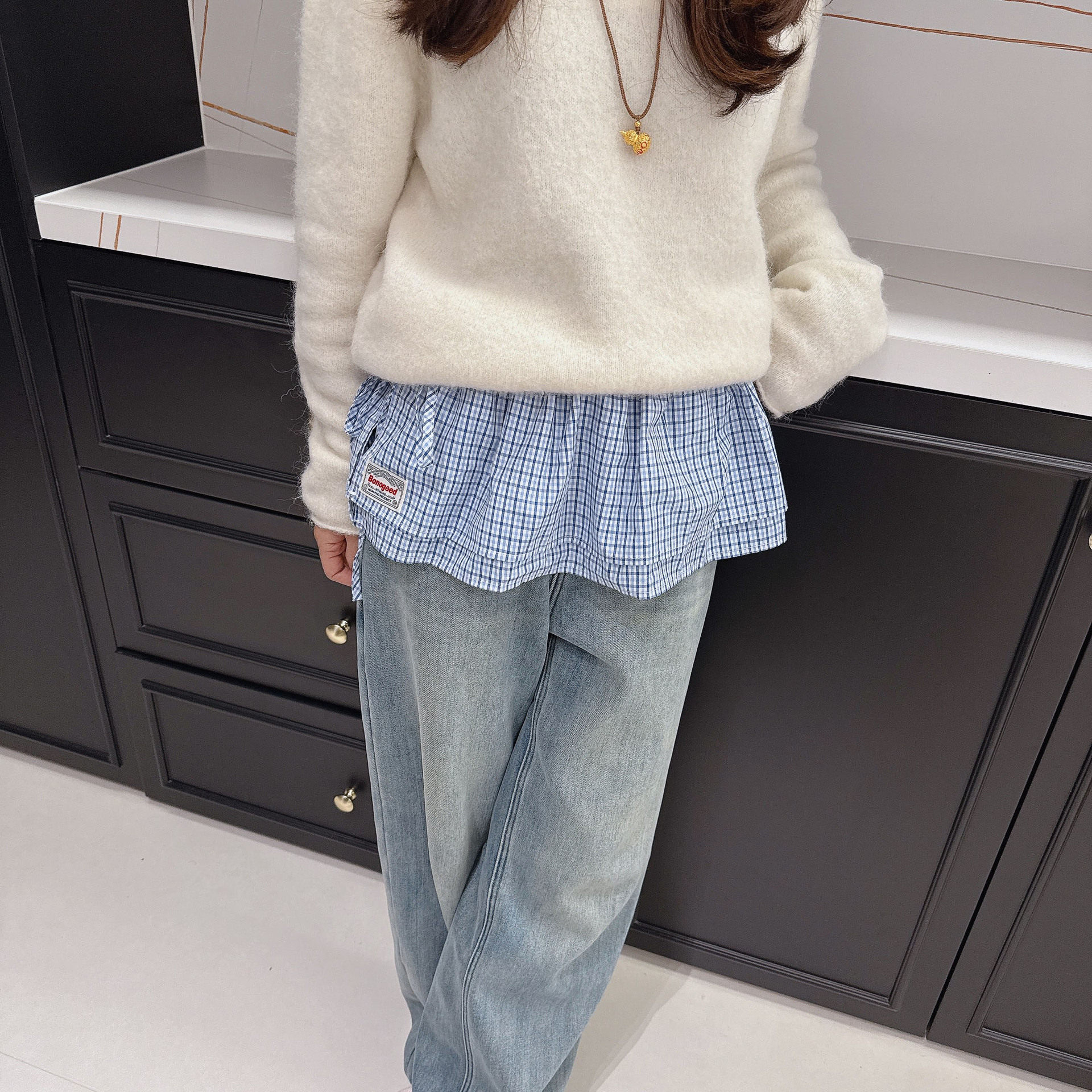 双层格子蓬蓬裙休闲文艺风遮胯叠穿屁帘半身裙女新款百搭纯棉短款