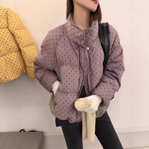 波点立领短款羽绒服女2025冬季新款宽松洋气减龄加厚白鸭绒外套潮