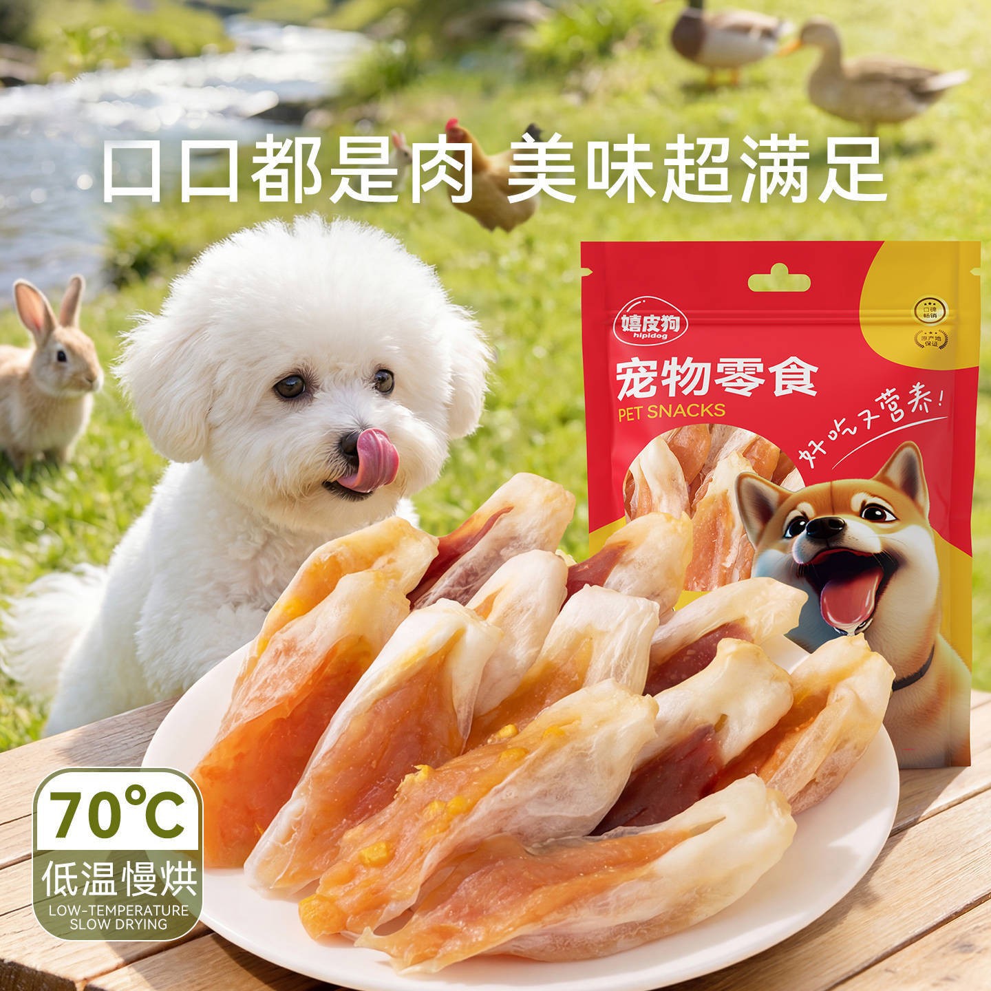 狗零食烘干兔耳朵包鸡肉中大小型