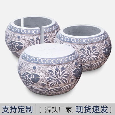 木柱石墩底座石雕青石空心石鼓柱墩石花岗岩基石实心柱顶石柱脚石