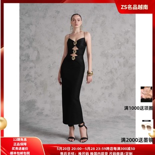 新款 吊带水钻高腰修身 pham 越南设计师chau 轻奢性感女神连衣裙