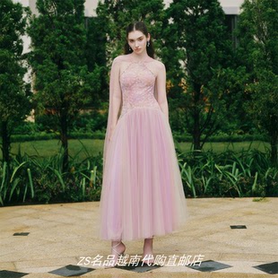 ZS名品越南设计师Linh 温柔甜美炫彩挂脖飘逸连衣裙 phung 新款