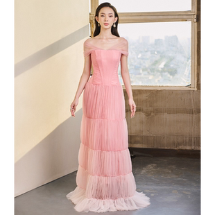 法式 ZS名品越南设计师Josephine 温柔甜美鱼骨抹胸网纱拖地连衣裙