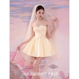 ZS名品越南设计师Angeletta A字礼服裙 新款 温柔甜美抹胸修身