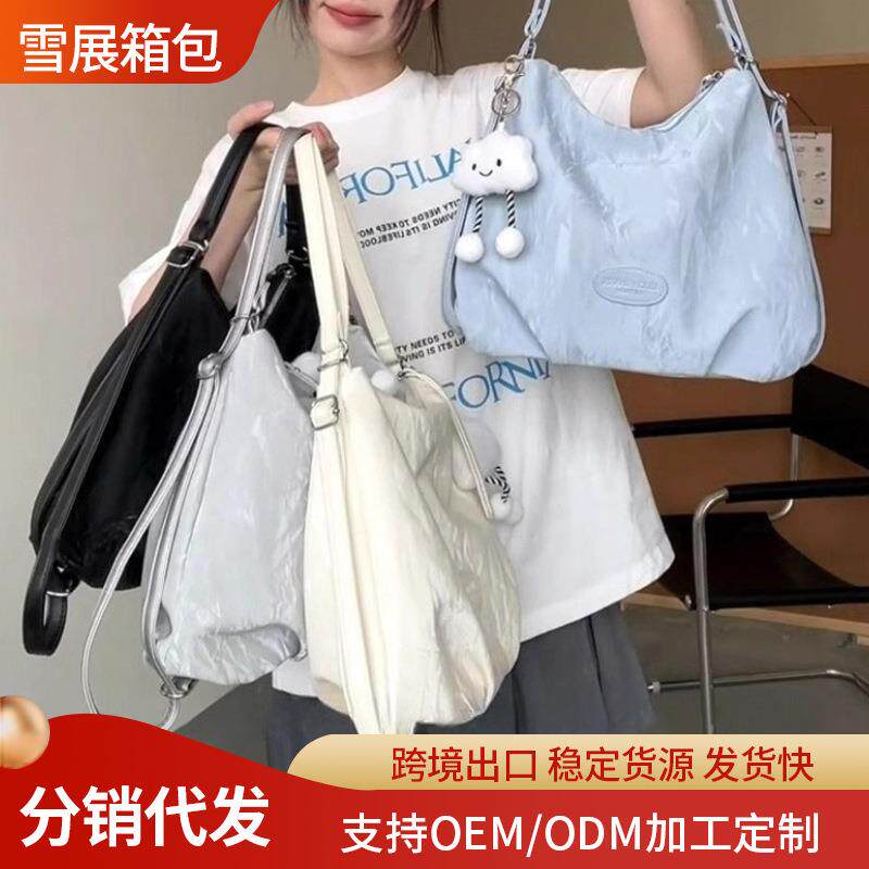 简约森系通勤托特包质感学生上课双肩背包单肩斜挎包包手提包